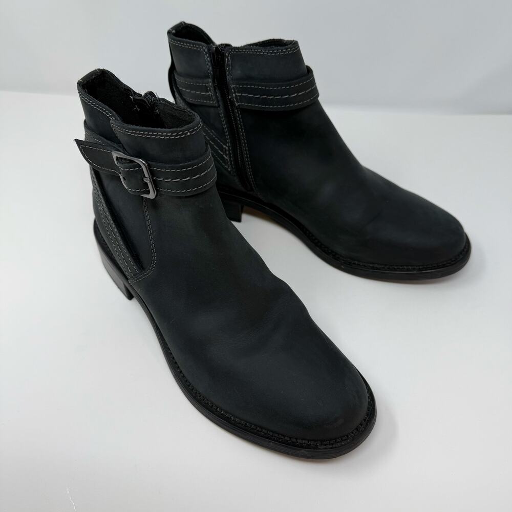 Clarks Collection Boots Women's 10 Black Leather Maye Strap Ankle Bootie Preppy - Picture 4 of 14